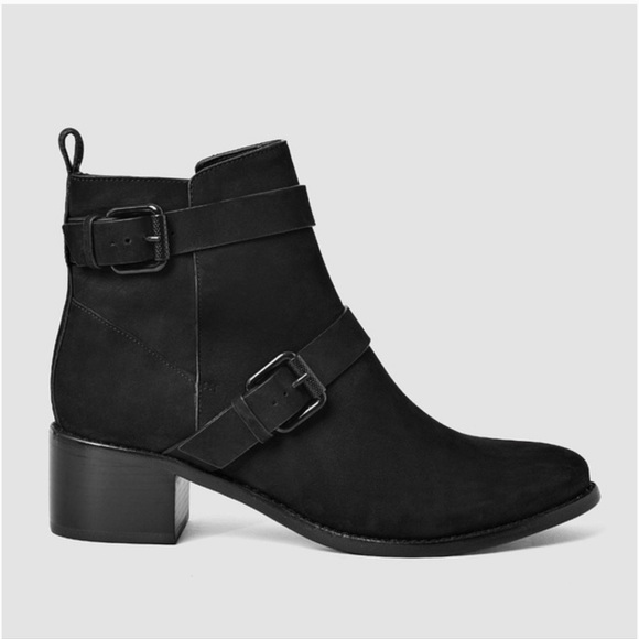 All Saints Shoes - ALLSAINTS Flynn Leather Ankle Boots Straps Black Suede Size 38